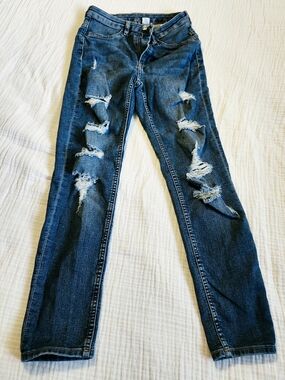 Divided Women's Ripped Skinny Jeans - Dark Blue